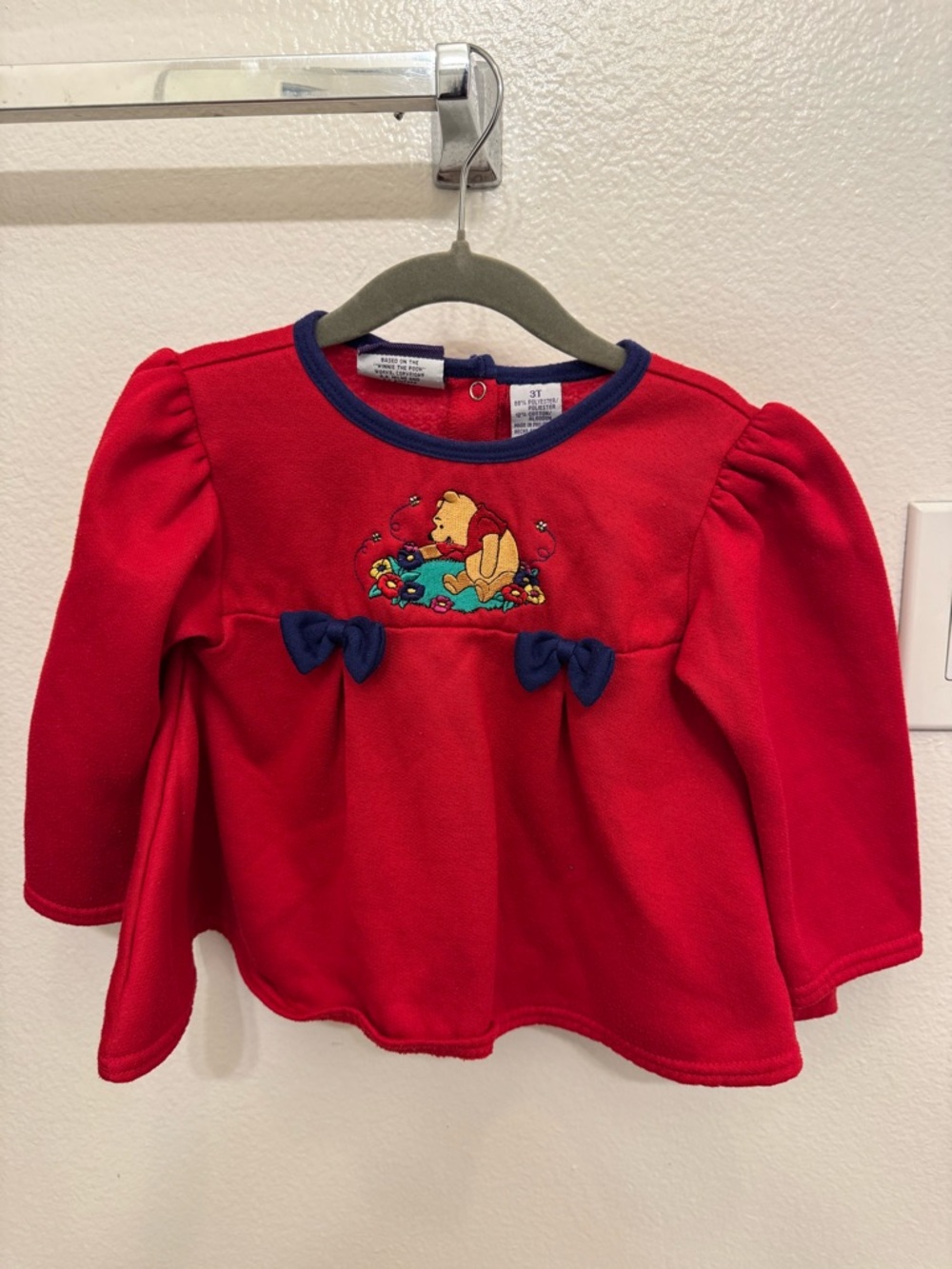 Disney Red Long-Sleeve Winnie the Pooh Top with Navy Trim